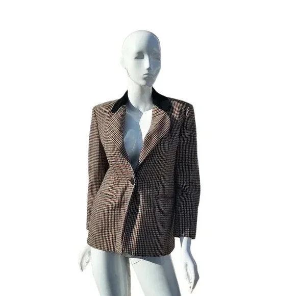 Joan Leslie Size 6 Womens  Brown and Black Squared Blazer with Velvet Collar - Picture 8 of 16